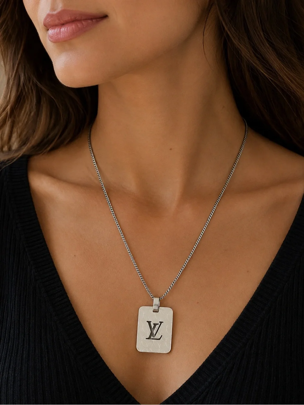 Louis Vuitton Silver LV Monogram Champs-Élysées Pendant Necklace Silver